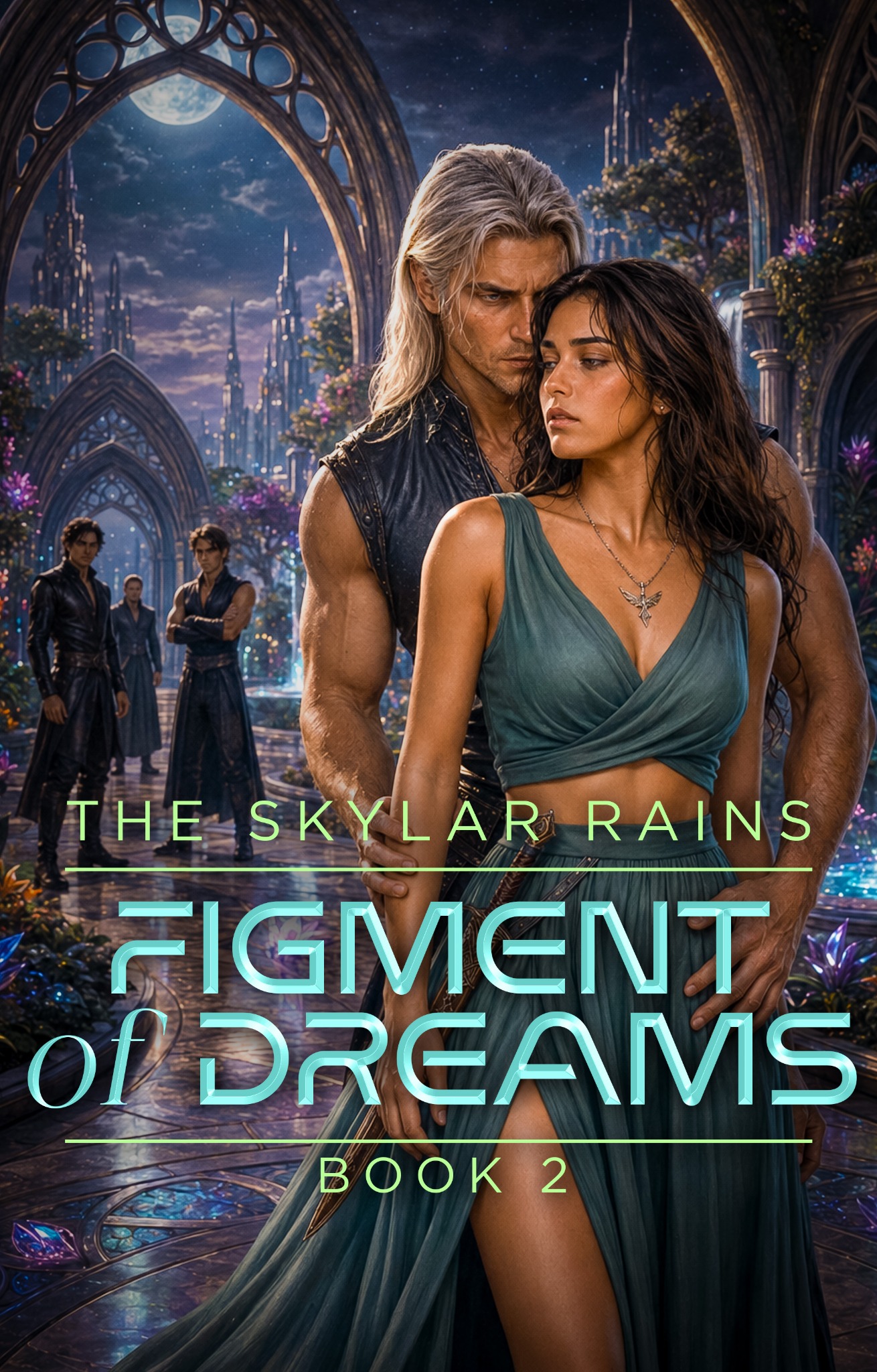 Figment of Dreams Book 2, The Skylar Rains by E. Hereygers — cover art of a couple in a moonlit fae city